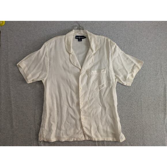 Polo Ralph Lauren Shirt Womens Sz 10 100% Linen Short Sleeve Button cream vtg - Picture 1 of 10